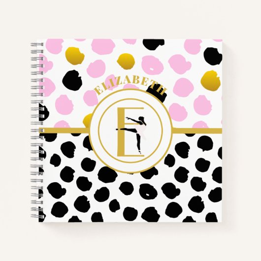 Roze Gouden Ballerina Ballet Meisjes Dans Monogram Notitieboek (Voorkant)
