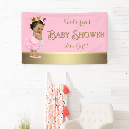 Roze Gouden Ballerina Tutu Pearl Baby shower Spandoek (Insitu)