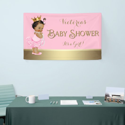 Roze Gouden Ballerina Tutu Pearl Baby shower Spandoek (Beurs)
