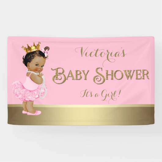 Roze Gouden Ballerina Tutu Pearl Baby shower Spandoek (Horizontaal)