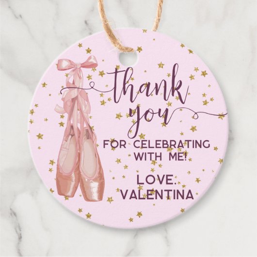 Roze & Gouden Ballet Schoenen Ballerina Party Dank Bedankjes Labels (Voorkant)