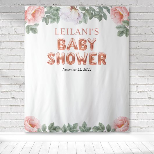 Roze Gouden Ballon Baby Shower Roze Bloemstuk Acht Wandkleed