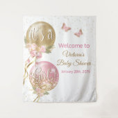 Roze Gouden Ballon Meisje Baby Shower Achterwand Wandkleed (Voorkant)