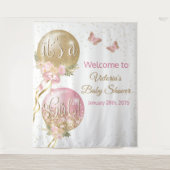 Roze Gouden Ballon Meisje Baby Shower XL Achtergro Wandkleed (Voorkant)