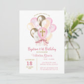 Roze Gouden Ballon Meisje Doop Verjaardag Boog str Kaart (Staand voorkant)