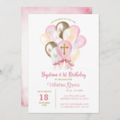 Roze Gouden Ballon Meisje Doop Verjaardag Boog str Kaart (Voorkant / Achterkant)