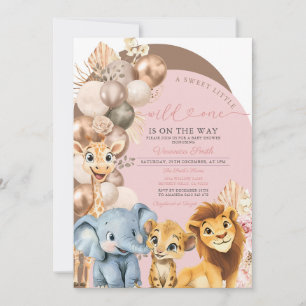 Roze Gouden Ballon Wilde Eén Meisje Baby Shower Kaart