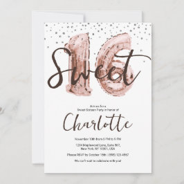 Roze Gouden Ballon Zilver Glitter Sweet 16 Feestje Kaart