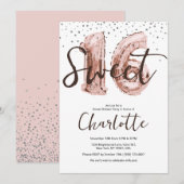 Roze Gouden Ballon Zilver Glitter Sweet 16 Feestje Kaart (Voorkant / Achterkant)