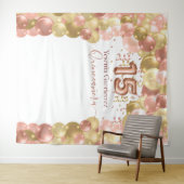 Roze Gouden Ballonboog Quinceanera Wandkleed (In Situ (horizontaal))