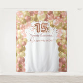 Roze Gouden Ballonboog Quinceanera Wandkleed (Voorkant)