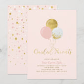 Roze & Gouden Ballonnen Begeleidende Ouders Kaart (Voorkant / Achterkant)