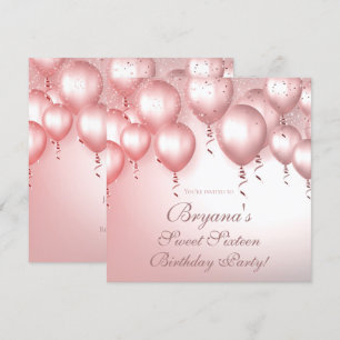 Roze Gouden Ballonnen Glitter Verjaardagsfeest Swe Kaart