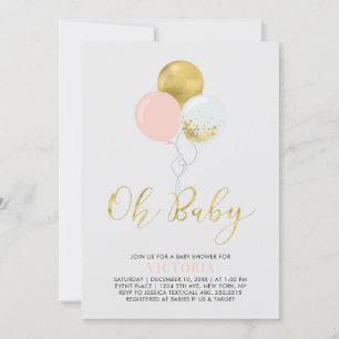 Roze & Gouden Ballonnen Oh Baby Girl Baby Shower Kaart