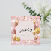 Roze Gouden Ballonnen Verjaardag Kaart (Staand voorkant)