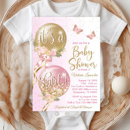 Roze gouden ballonnen vlinder Baby shower Kaart