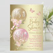 Roze gouden ballonnen vlinder Baby shower Kaart