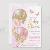 Roze gouden ballonnen vlinder Baby shower Kaart (Voorkant)