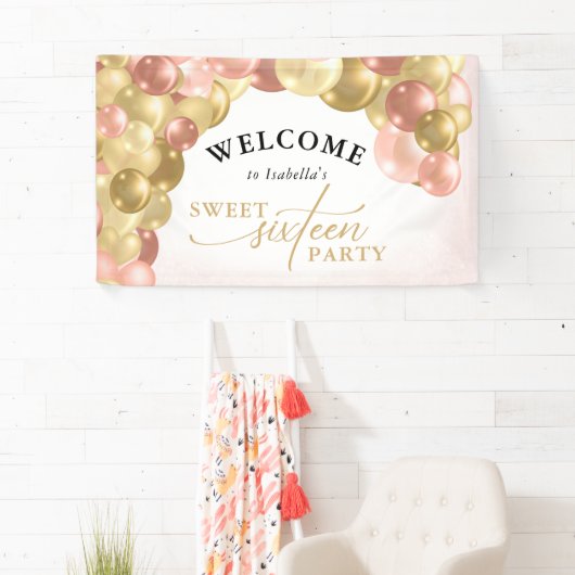 Roze & gouden ballonplein - 16 partijen - Welkom Spandoek (Insitu)