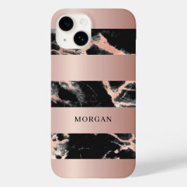 Roze Gouden Banden, Zwart & Roze Gouden Marmer, Na Case-Mate iPhone 14 Hoesje