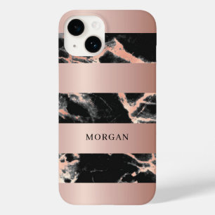 Roze Gouden Banden, Zwart & Roze Gouden Marmer, Na Case-Mate iPhone 14 Hoesje