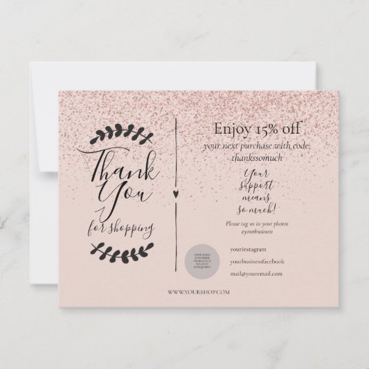 Roze Gouden Bedankt Voor Winkelen Kortingkaart (Voorkant)