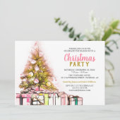 Roze | Gouden Bedrijfs Kerstfeest Uitnodiging (Staand voorkant)