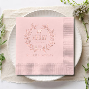 Roze Gouden Bedrijfs Kersthertenkrans Folie Servetten