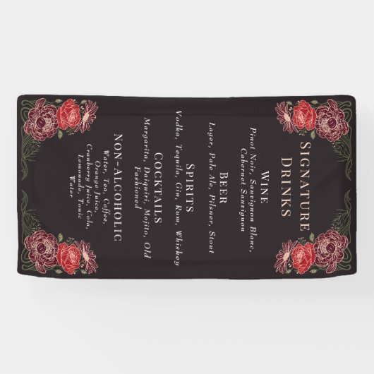 Roze Gouden Betoverde Tuin Trouw Drankjes Bar Menu Spandoek (Horizontaal)