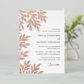 Roze Gouden Blad Bruiloft Folie Uitnodiging (Staand Voorkant)