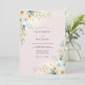 Roze Gouden Blad Bruiloft Kaart (Staand voorkant)