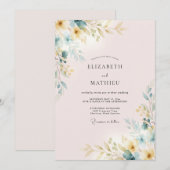 Roze Gouden Blad Bruiloft Kaart (Voorkant / Achterkant)