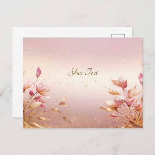 Roze Gouden Bladeren Bloemen Ansichtkaart Briefkaart (Voorkant / Achterkant)