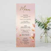 Roze Gouden Bladeren Bloemen Bruiloft Menu (Staand voorkant)