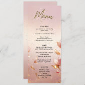 Roze Gouden Bladeren Bloemen Bruiloft Menu (Voorkant / Achterkant)
