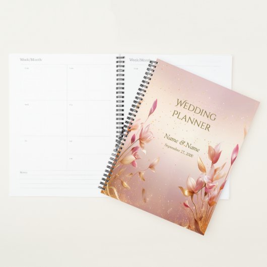 Roze Gouden Bladeren Bloemen Bruiloft Planner (Display)
