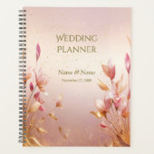 Roze Gouden Bladeren Bloemen Bruiloft Planner (Voorkant)