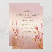 Roze Gouden Bladeren Bloemen Bruiloft Uitnodiging (Voorkant / Achterkant)