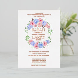 Roze Gouden Bladeren Bloemen Elegant Goud Traditio Folie Uitnodiging
