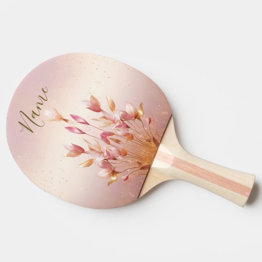 Roze Gouden Bladeren Bloemen Ping Pong Paddle Tafeltennisbatje (Zijkant)