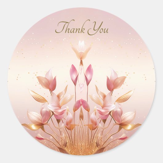 Roze Gouden Bladeren Bloemen Sticker (Voorkant)