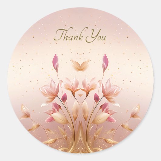 Roze Gouden Bladeren Bloemen Sticker (Voorkant)
