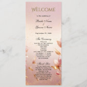 Roze Gouden Bladeren Bloemen Trouwprogramma Programmakaart (Voorkant)