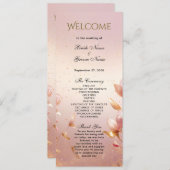 Roze Gouden Bladeren Bloemen Trouwprogramma Programmakaart (Voorkant / Achterkant)