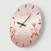 Roze Gouden Bladeren Bloemen Wandklok (Hoek)