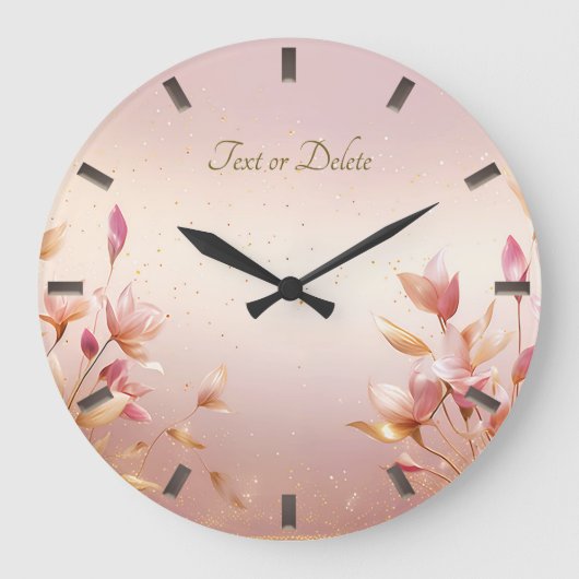 Roze Gouden Bladeren Bloemen Wandklok (Voorkant)