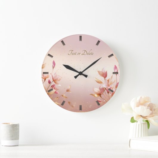 Roze Gouden Bladeren Bloemen Wandklok (Huis)