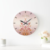 Roze Gouden Bladeren Bloemen Wandklok (Huis)