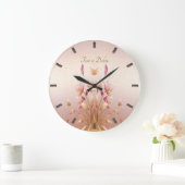 Roze Gouden Bladeren Bloemen Wandklok (Huis)