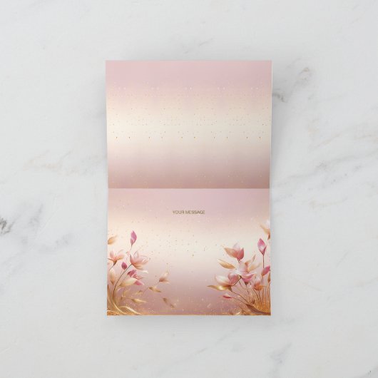 Roze gouden bladeren bloemenbedankje bedankkaart (Binnen)